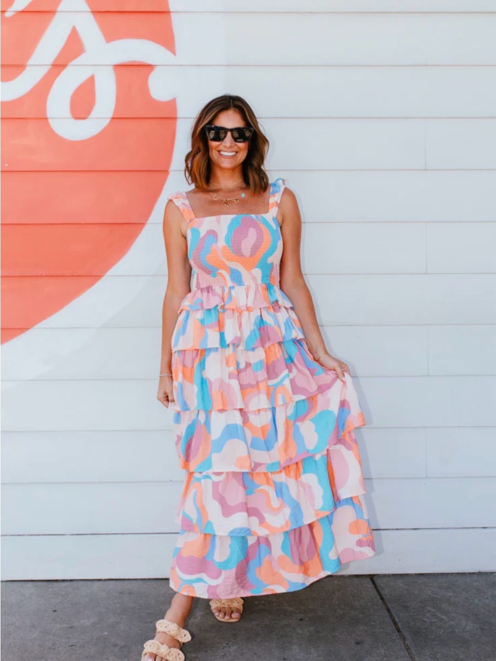 Vestique Not Too Shabby- Tiered Maxi Dress in Pastel Multi-Color